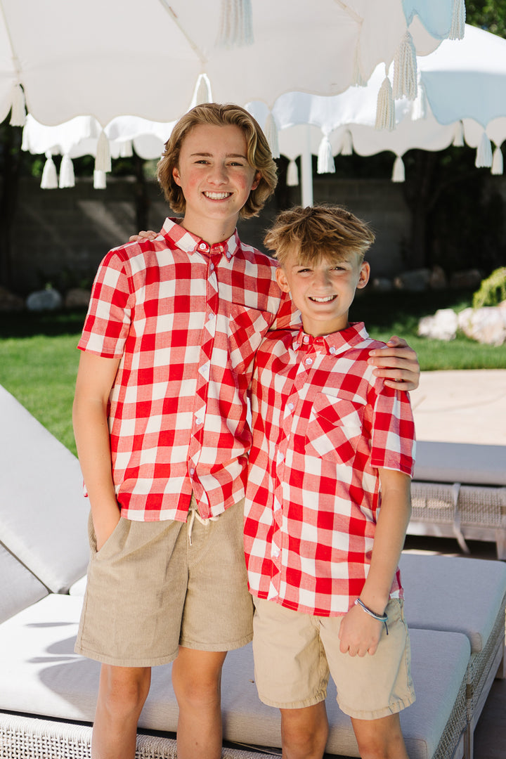 Boys James Shirt in Red Gingham - FINAL SALE