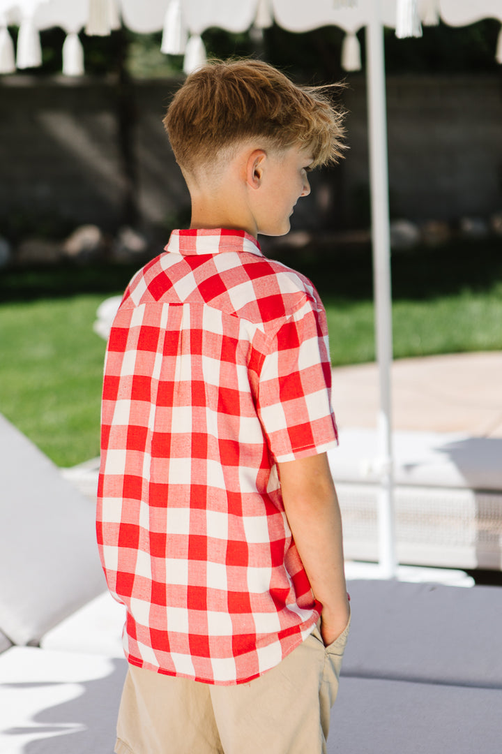 Boys James Shirt in Red Gingham - FINAL SALE