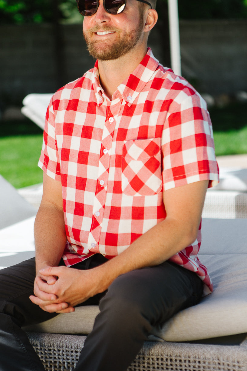 Mens James Shirt in Red Gingham - FINAL SALE