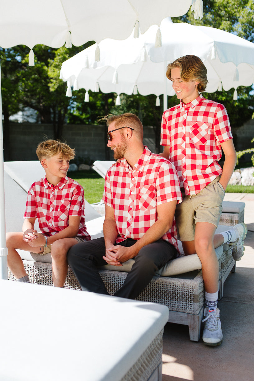 Boys James Shirt in Red Gingham - FINAL SALE