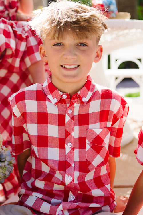 Boys James Shirt in Red Gingham - FINAL SALE