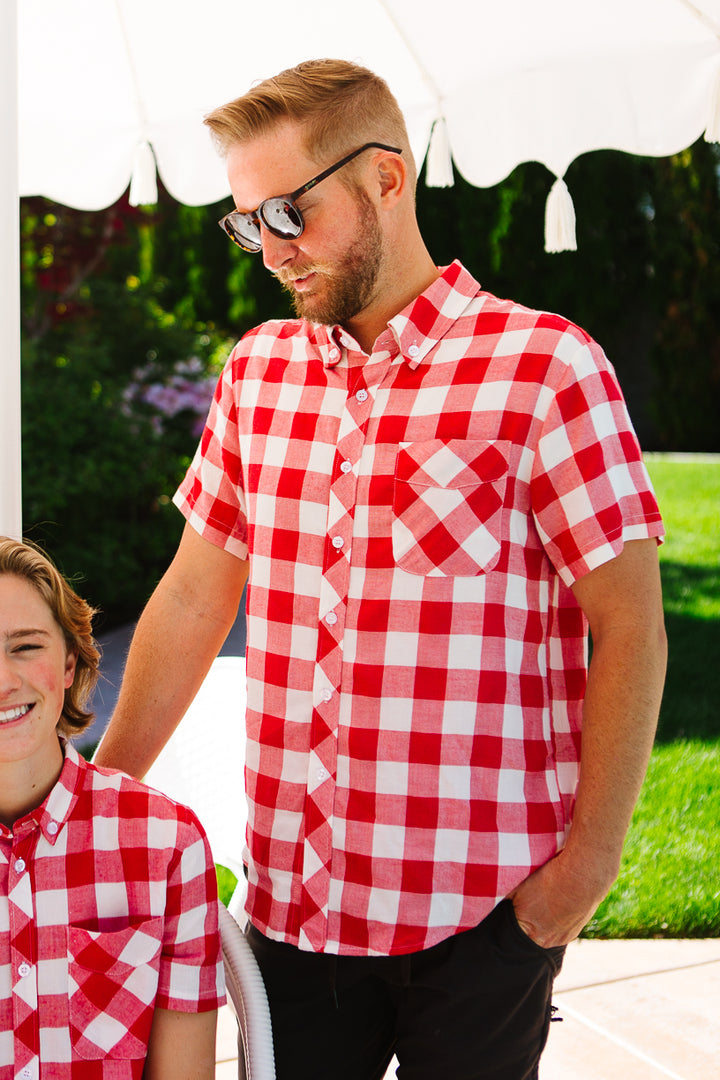 Mens James Shirt in Red Gingham - FINAL SALE