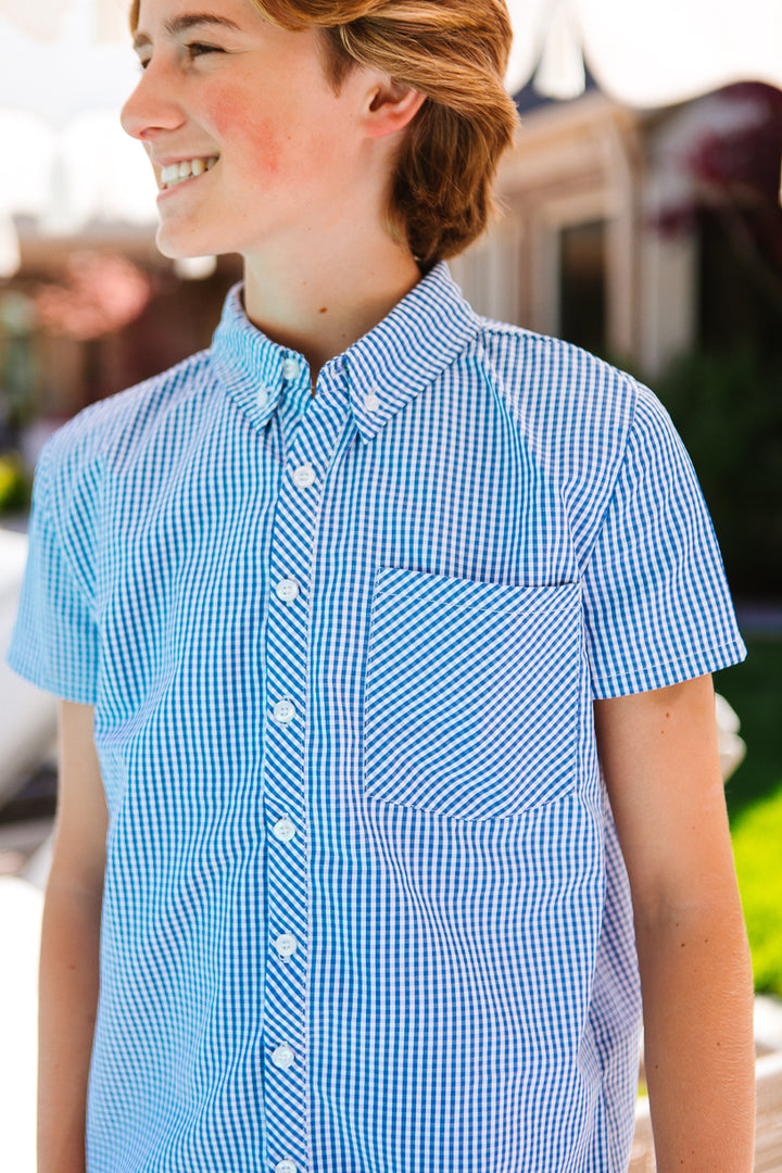 Boys James Shirt in Blue Gingham - FINAL SALE