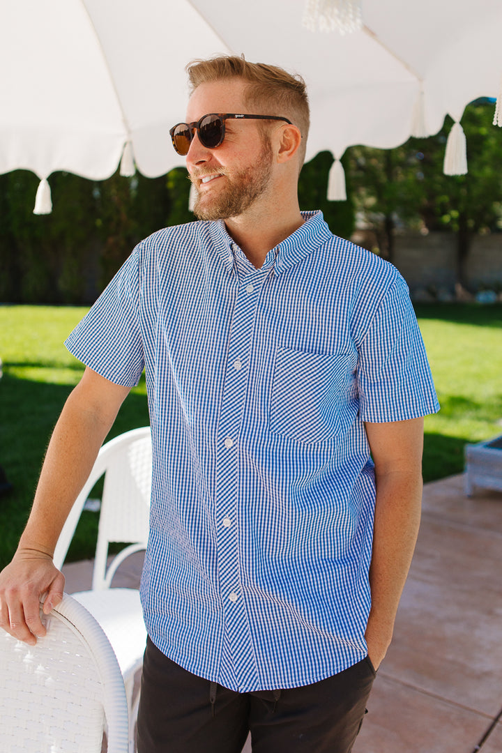 Mens James Shirt in Blue Gingham - FINAL SALE