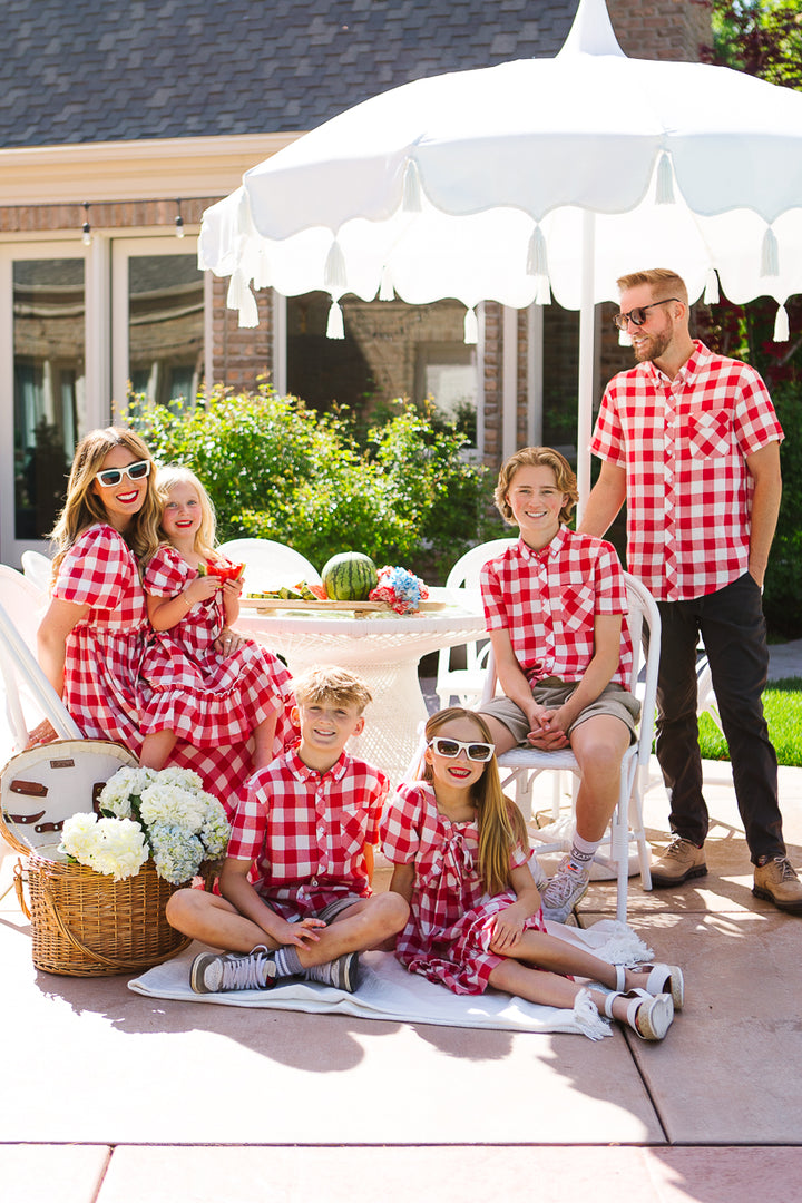 Boys James Shirt in Red Gingham - FINAL SALE