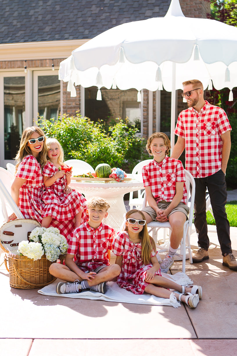 Mens James Shirt in Red Gingham - FINAL SALE