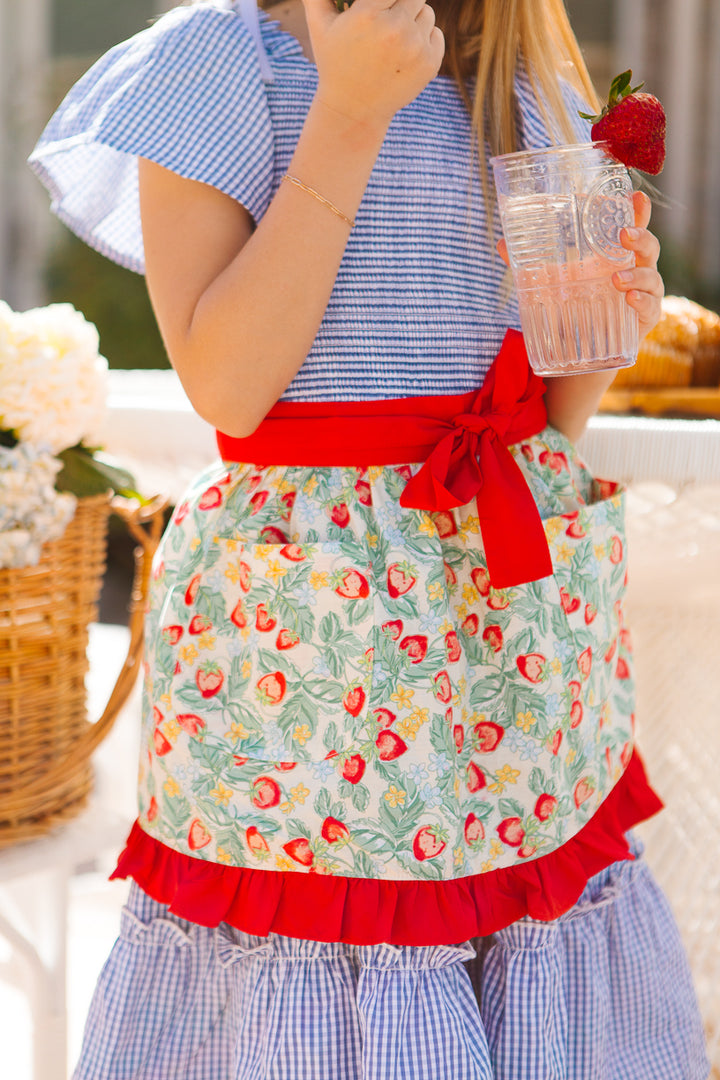 Mini Ivy Half Apron in Strawberry Cotton - FINAL SALE