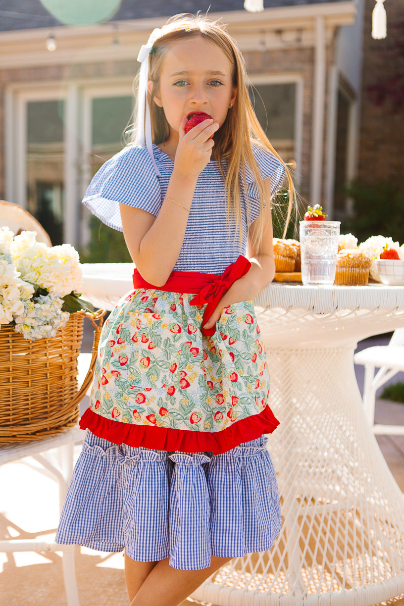 Mini Ivy Half Apron in Strawberry Cotton - FINAL SALE