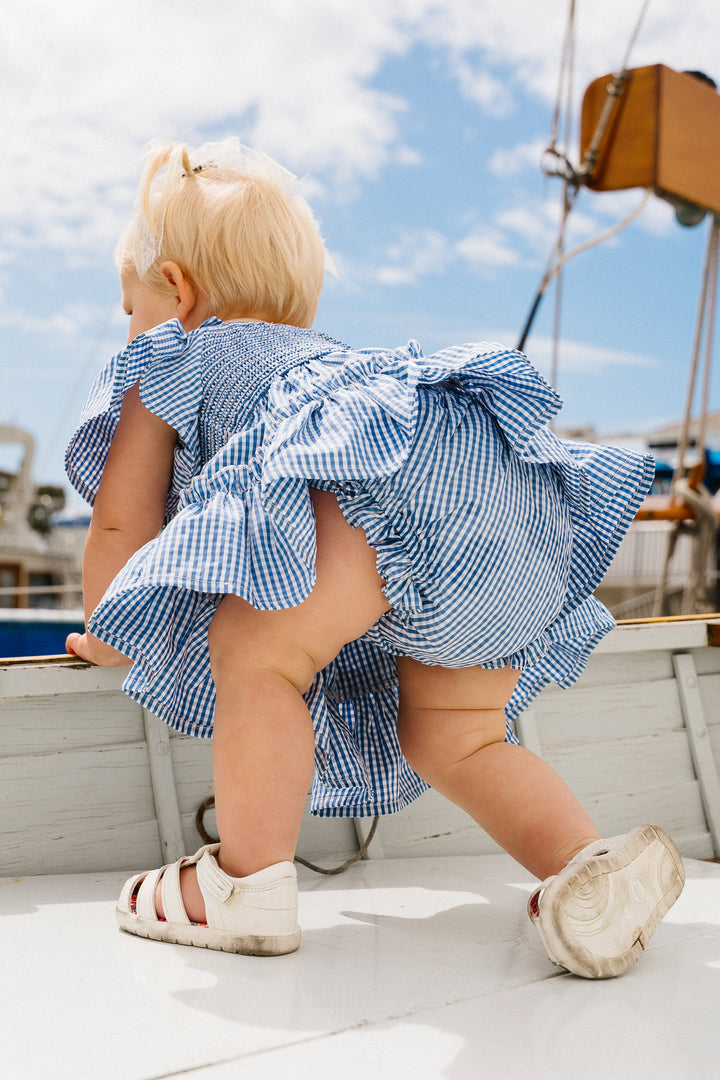 Baby Indie Dress Set in Blue GIngham - FINAL SALE