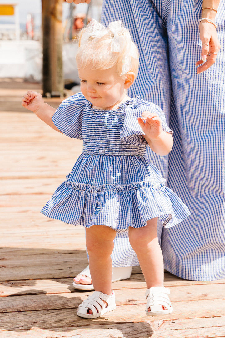 Baby Indie Dress Set in Blue GIngham - FINAL SALE