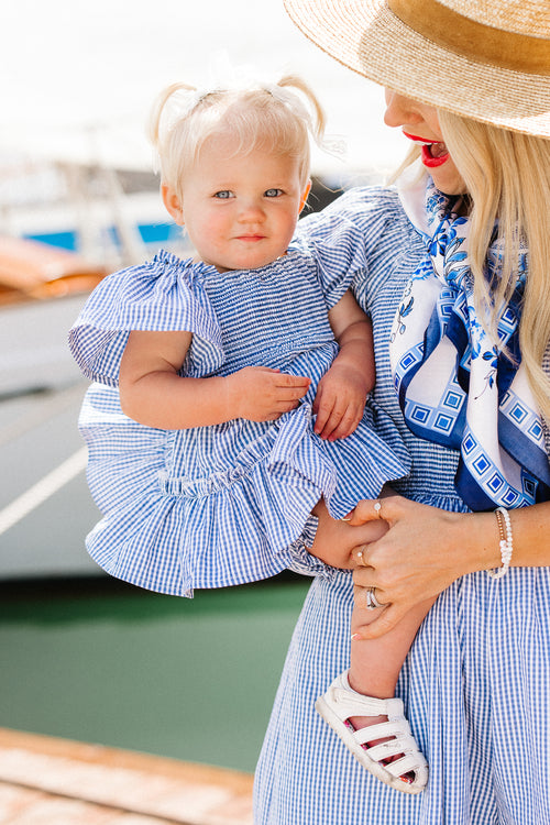 Baby Indie Dress Set in Blue GIngham - FINAL SALE