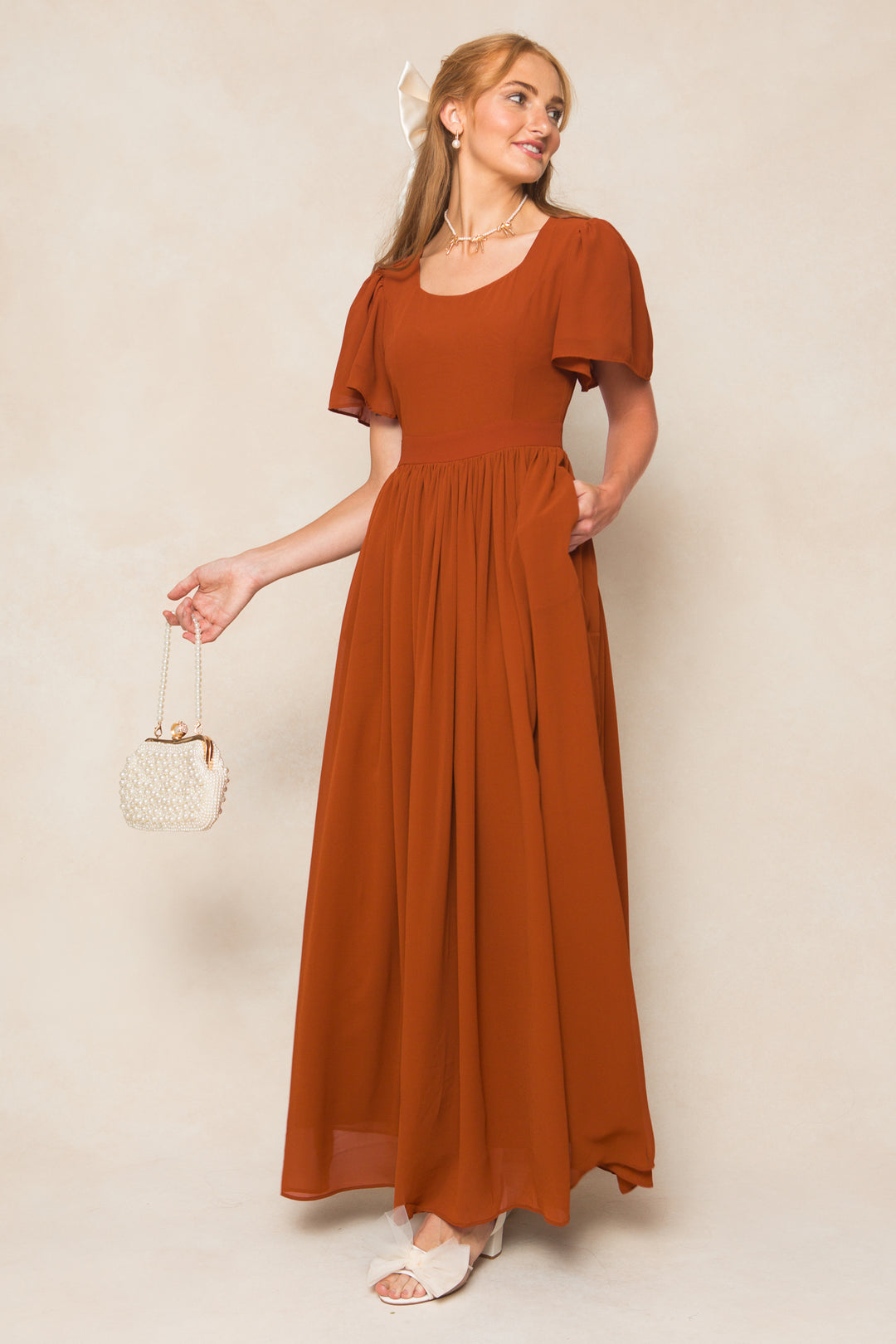 Abbie Dress in Amber Chiffon