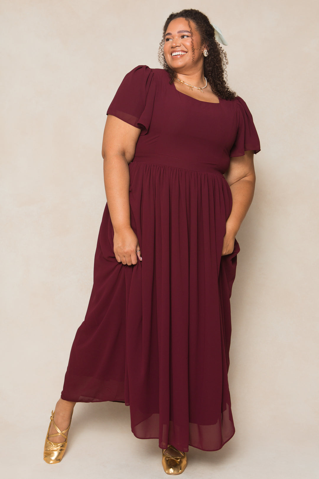 Abbie Dress in Wine Chiffon