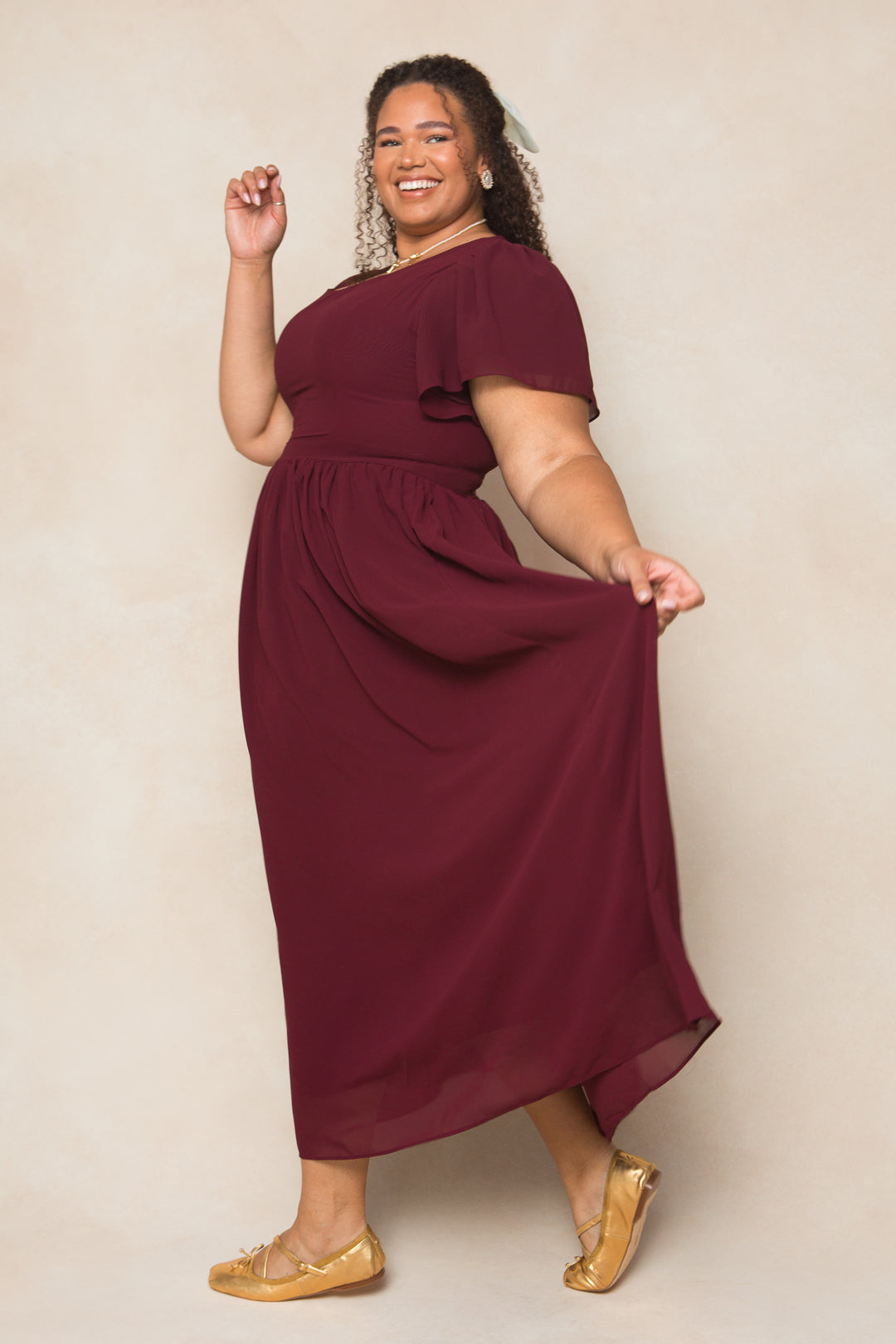 Abbie Dress in Wine Chiffon