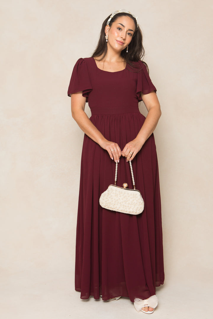 Abbie Dress in Wine Chiffon