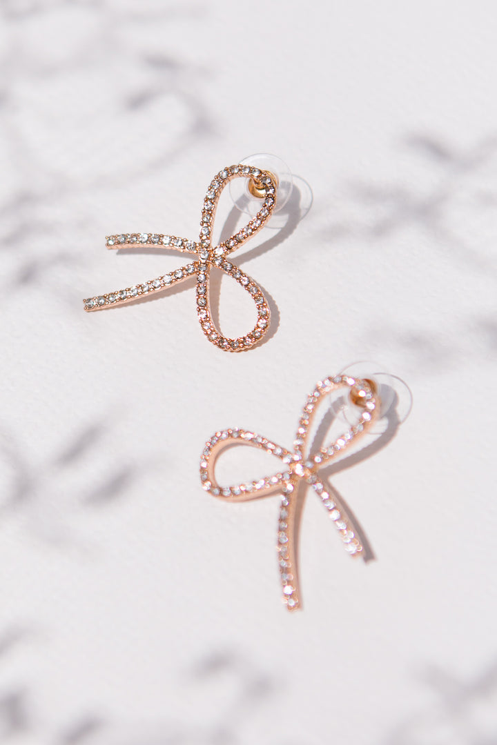 Rose Gold Crystal Bow Earrings