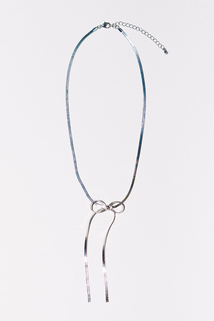 Silver Herringbone Bow Necklace