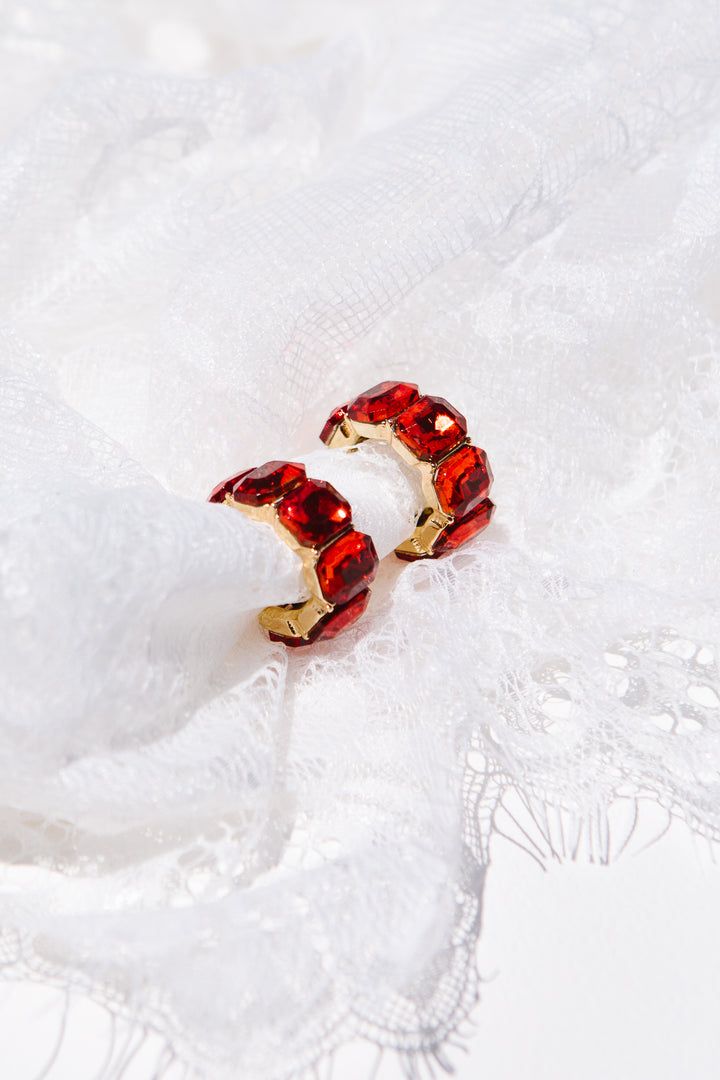 Red Crystal Hoop Earrings