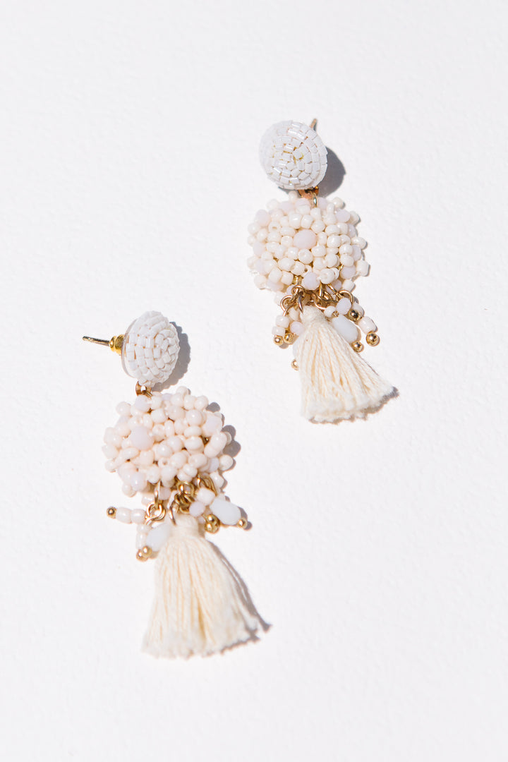 Cream Beaded Tassel Earring