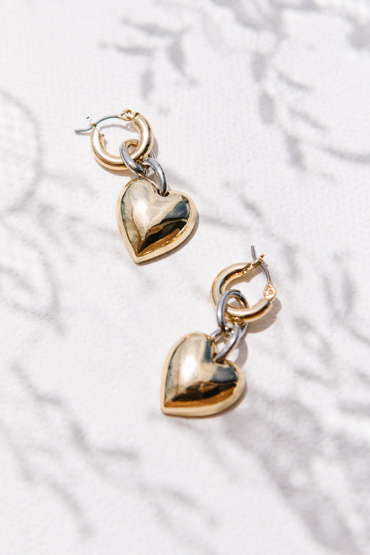 Gold Heart Drop Earrings