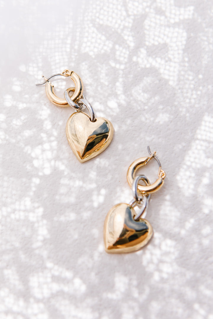 Gold Heart Drop Earrings