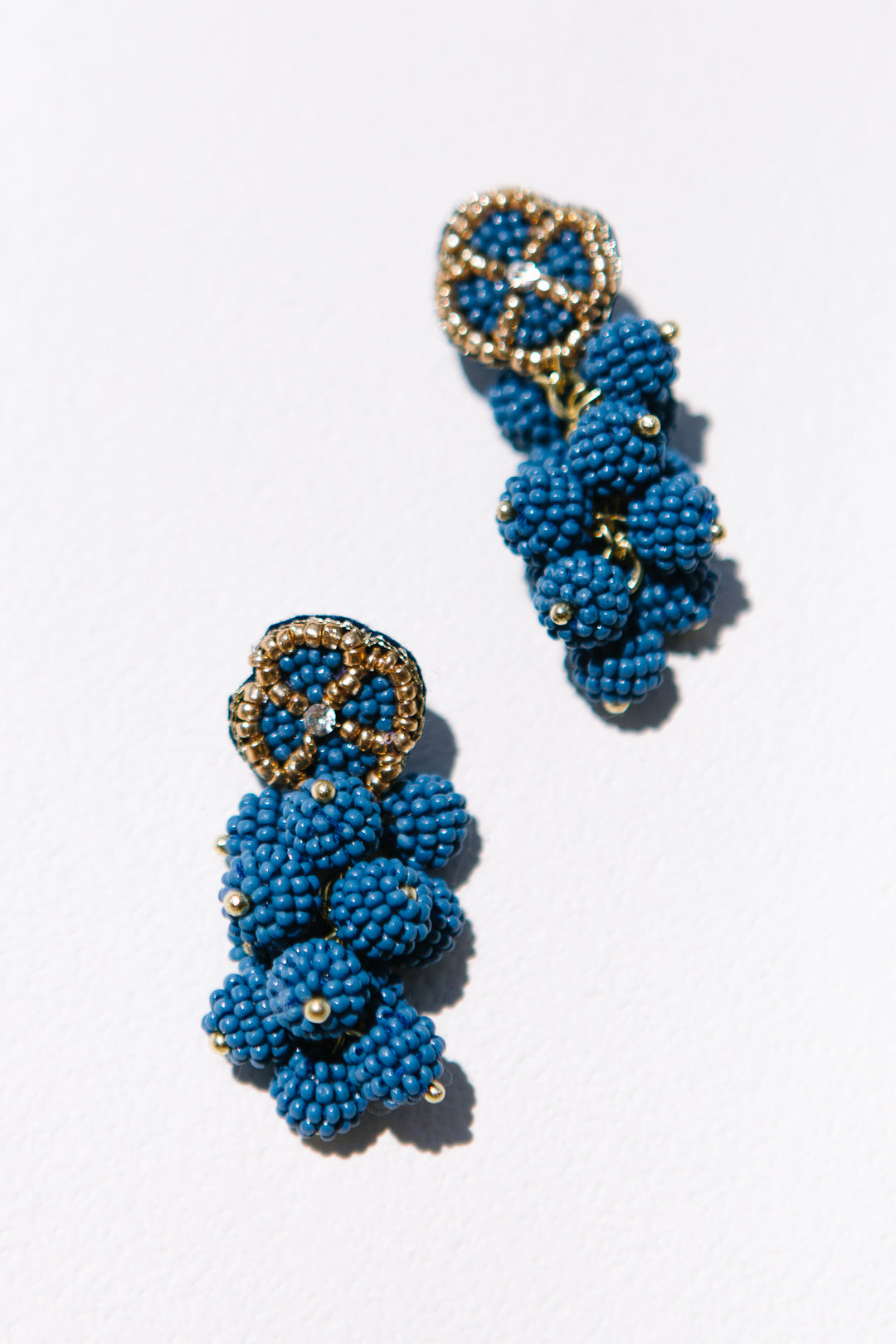 Blue Beaded Multi Ball Drop Earrings