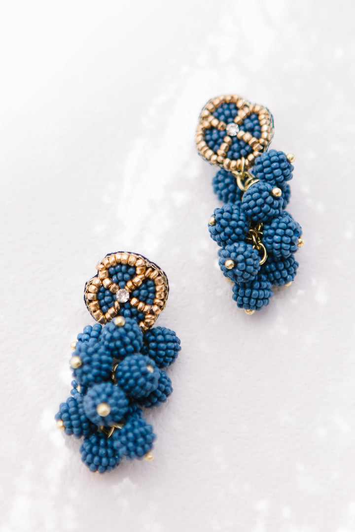 Blue Beaded Multi Ball Drop Earrings