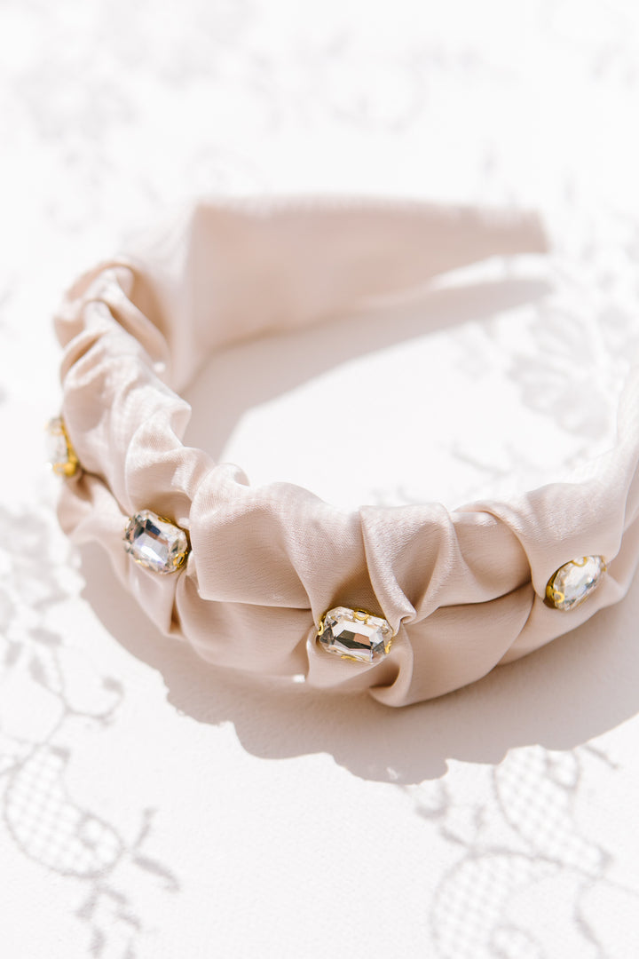 Champagne Ruched Embellished Headband