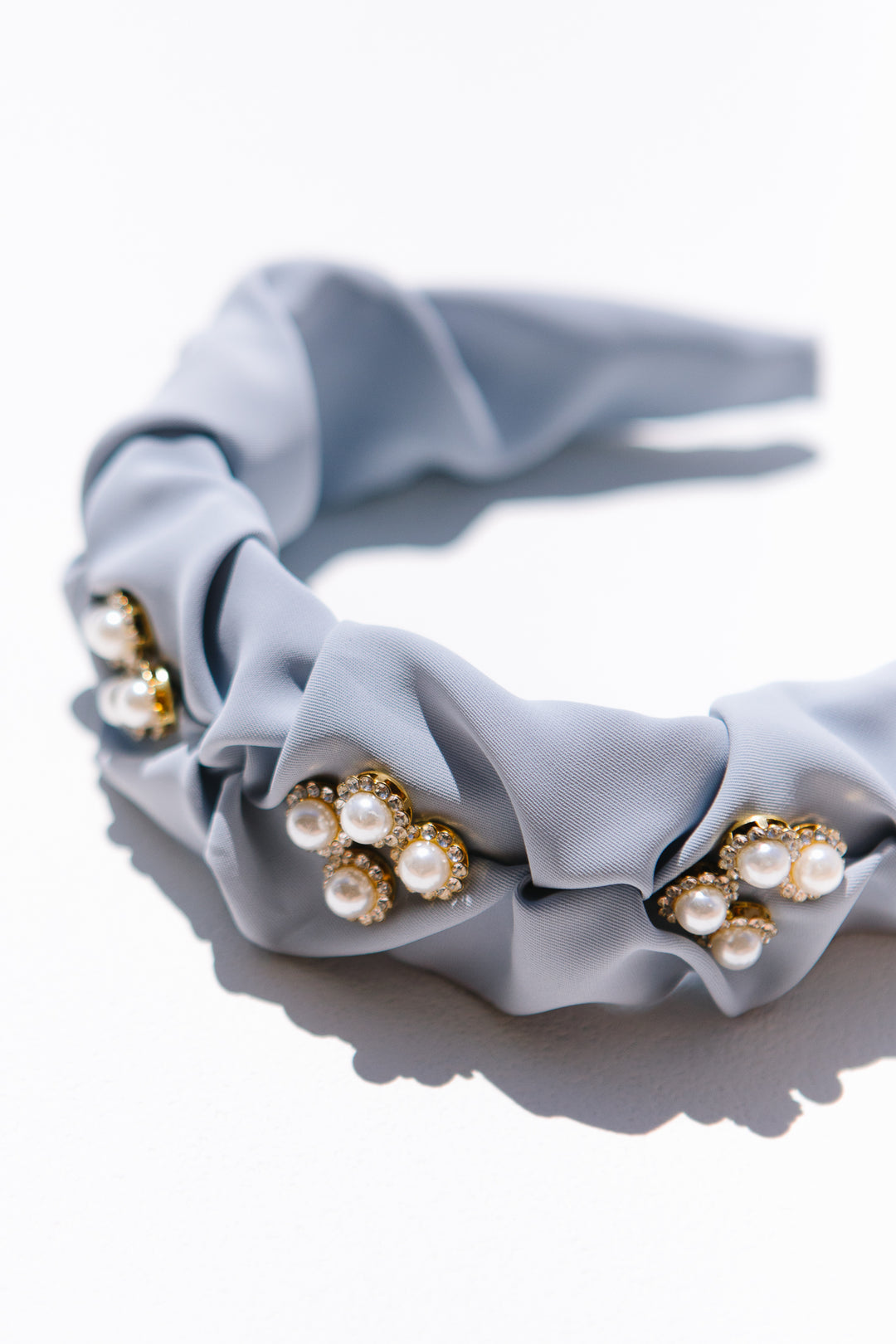 Light Blue Ruched Pearl Headband