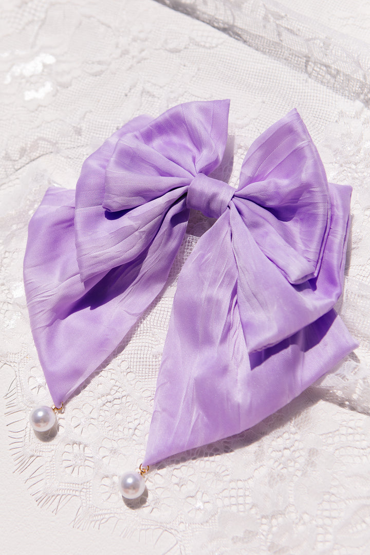 Purple Ruched with Pearls Bow Clip