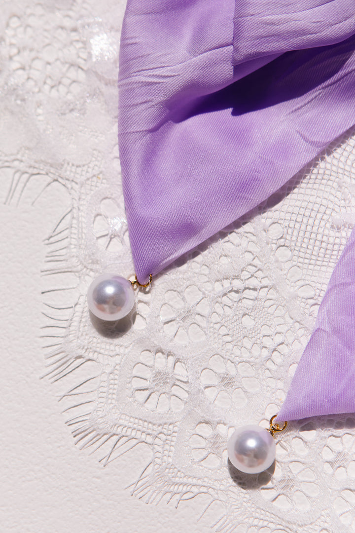 Purple Ruched with Pearls Bow Clip