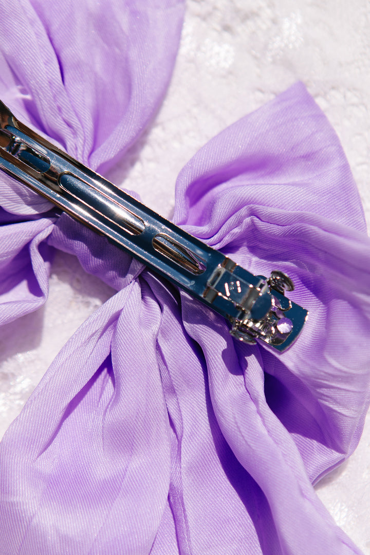 Purple Ruched with Pearls Bow Clip