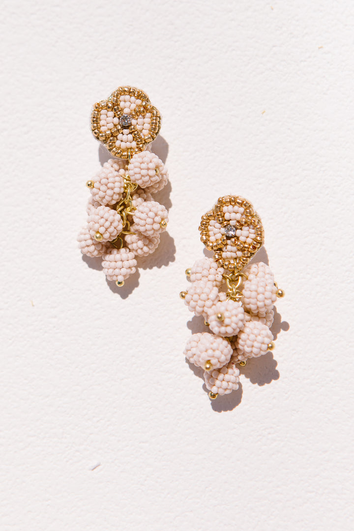 Ivory Beaded Multi Ball Drop Earrings