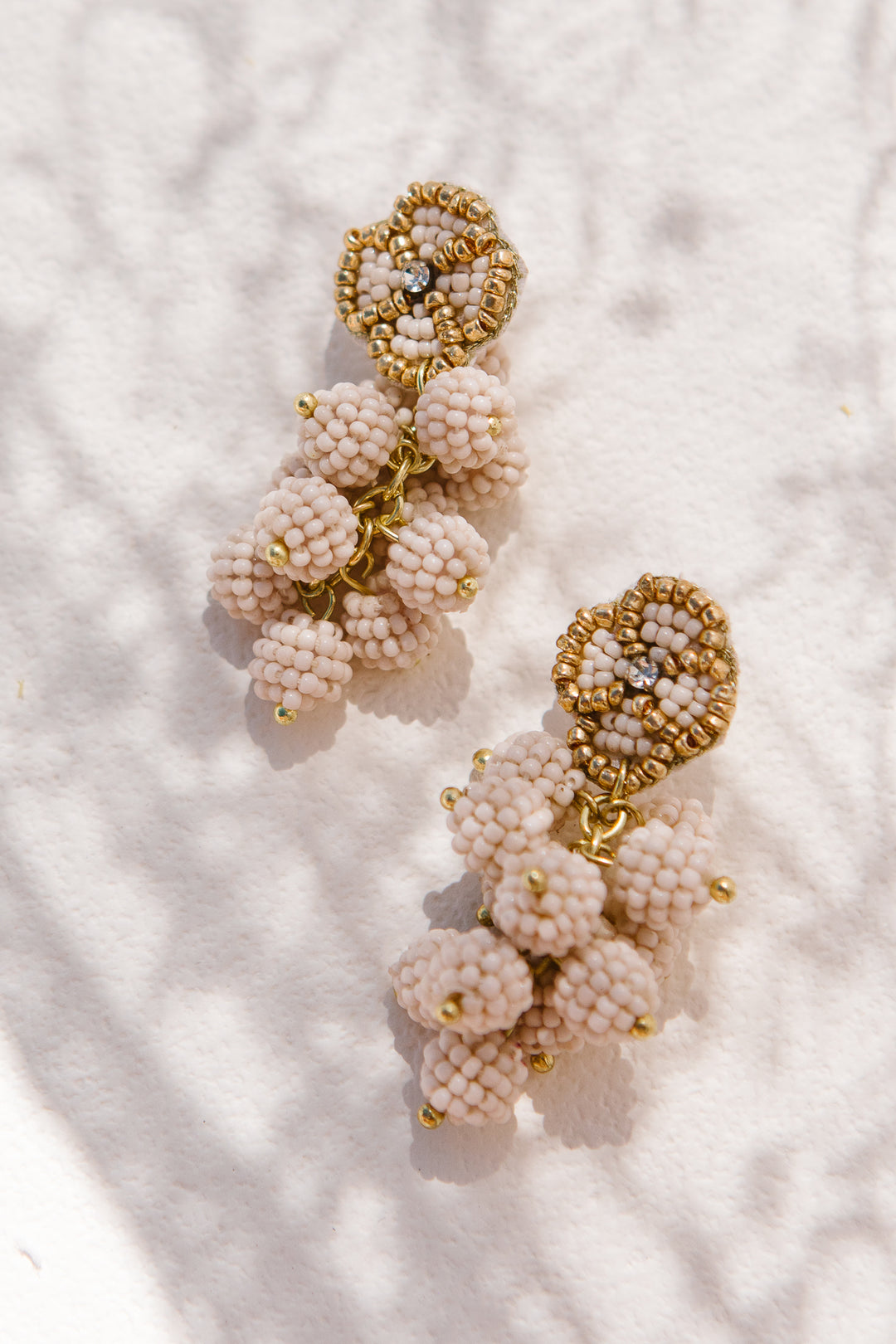 Ivory Beaded Multi Ball Drop Earrings