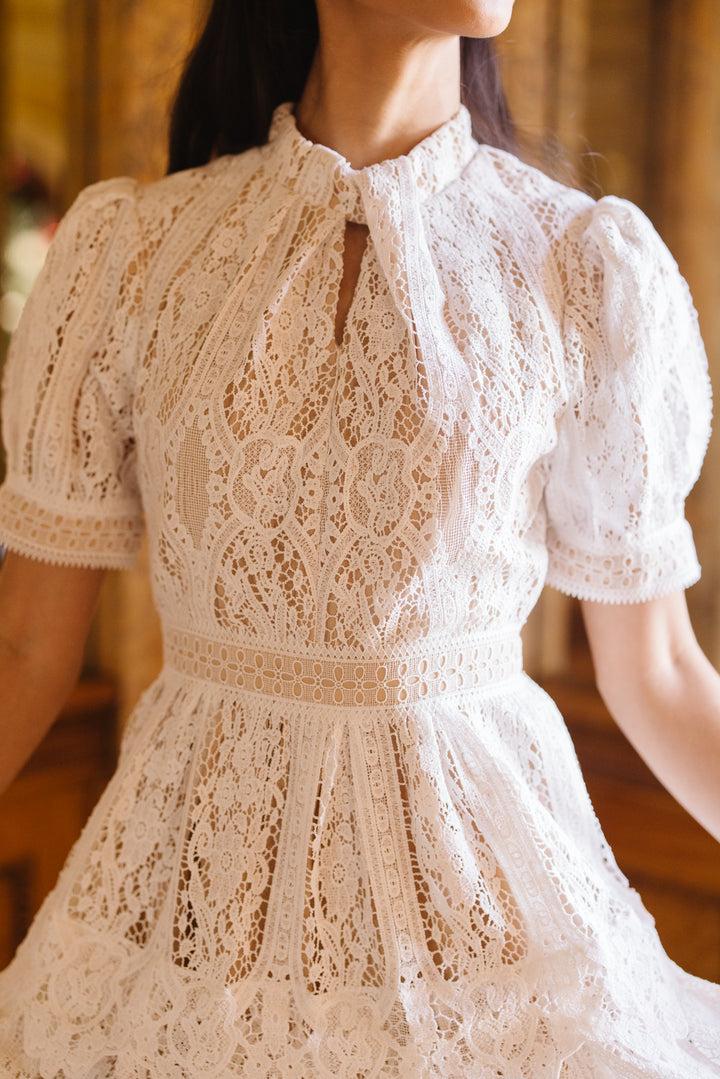 Ainsley Dress in White Lace