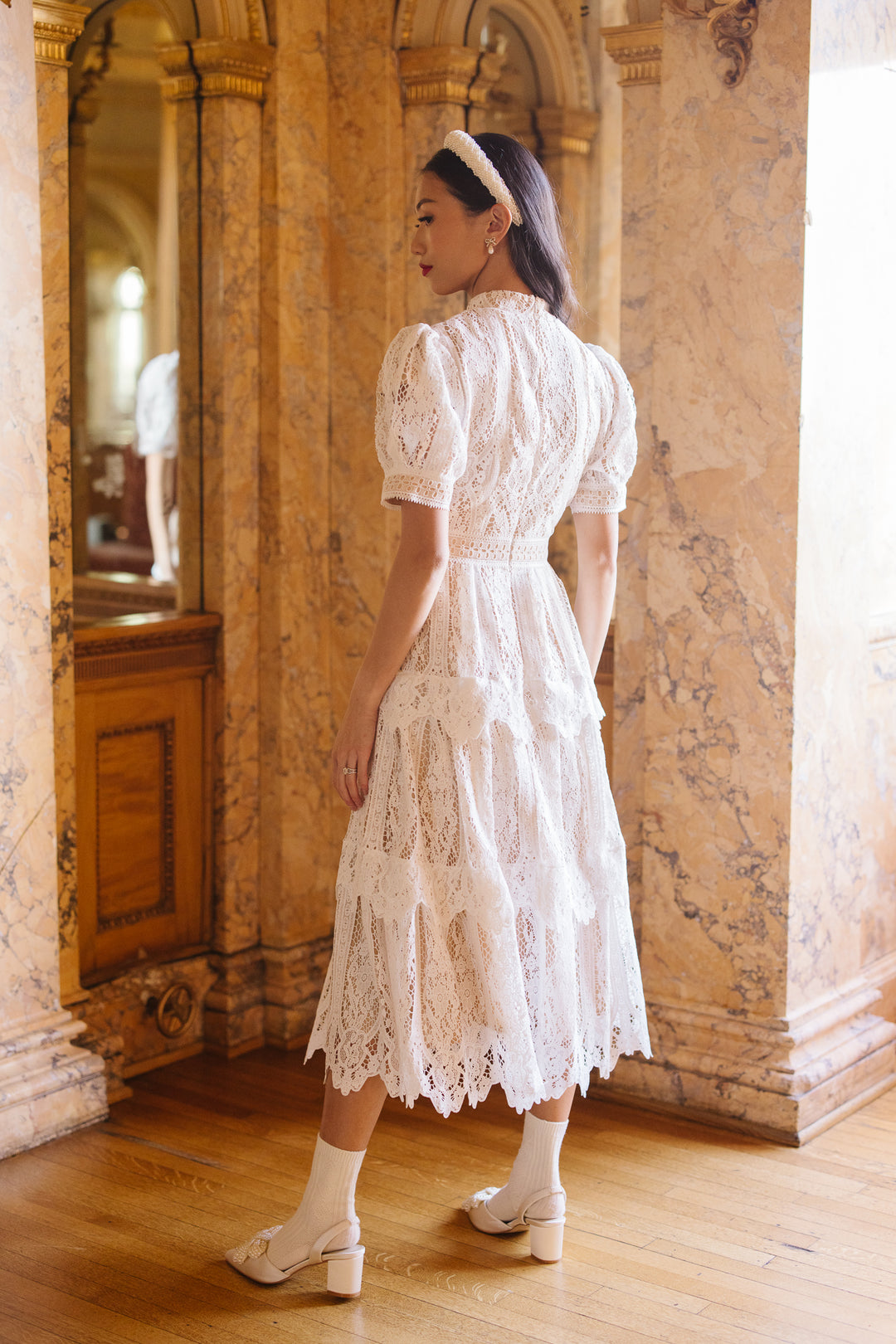 Ainsley Dress in White Lace