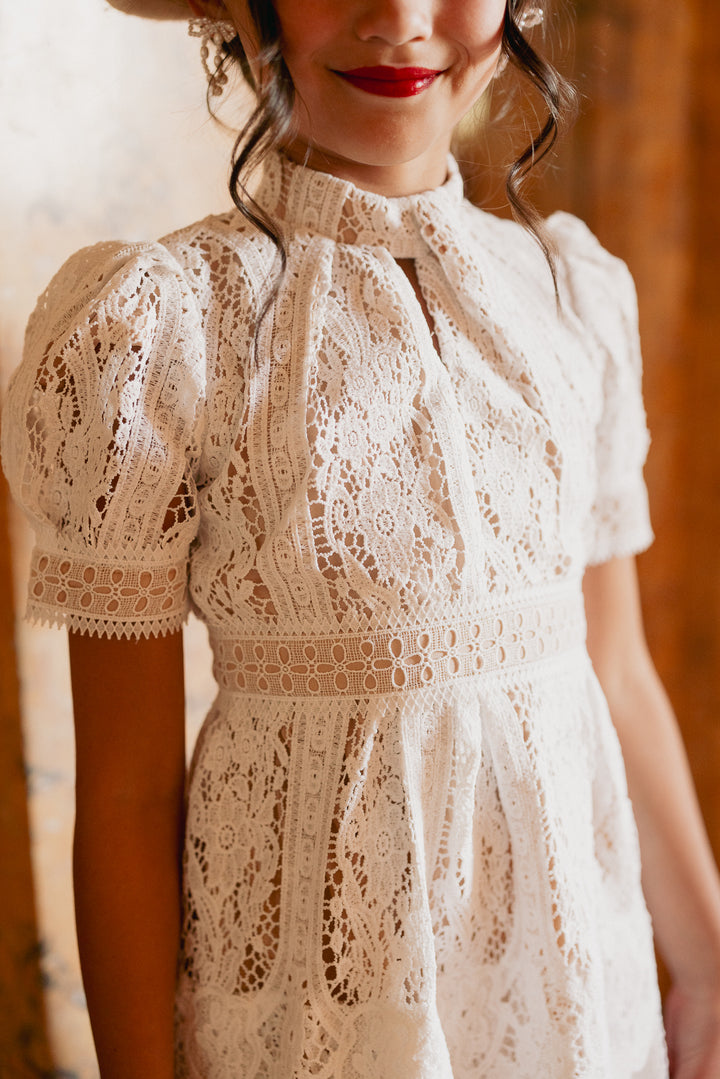 Mini Ainsley Dress in White Lace