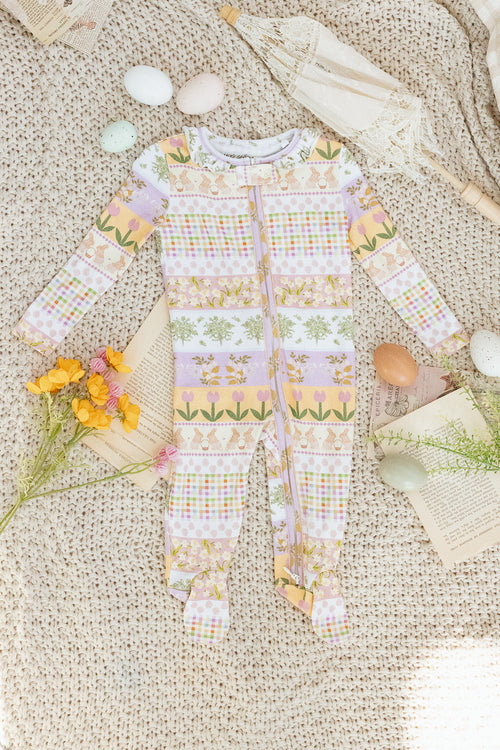 Baby So Soft Footie One Piece Pajama in Boxwood Blossoms Print - FINAL SALE