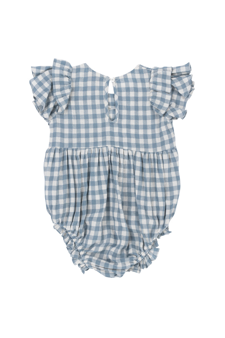 Baby Hattie Romper in Dusty Teal Gingham