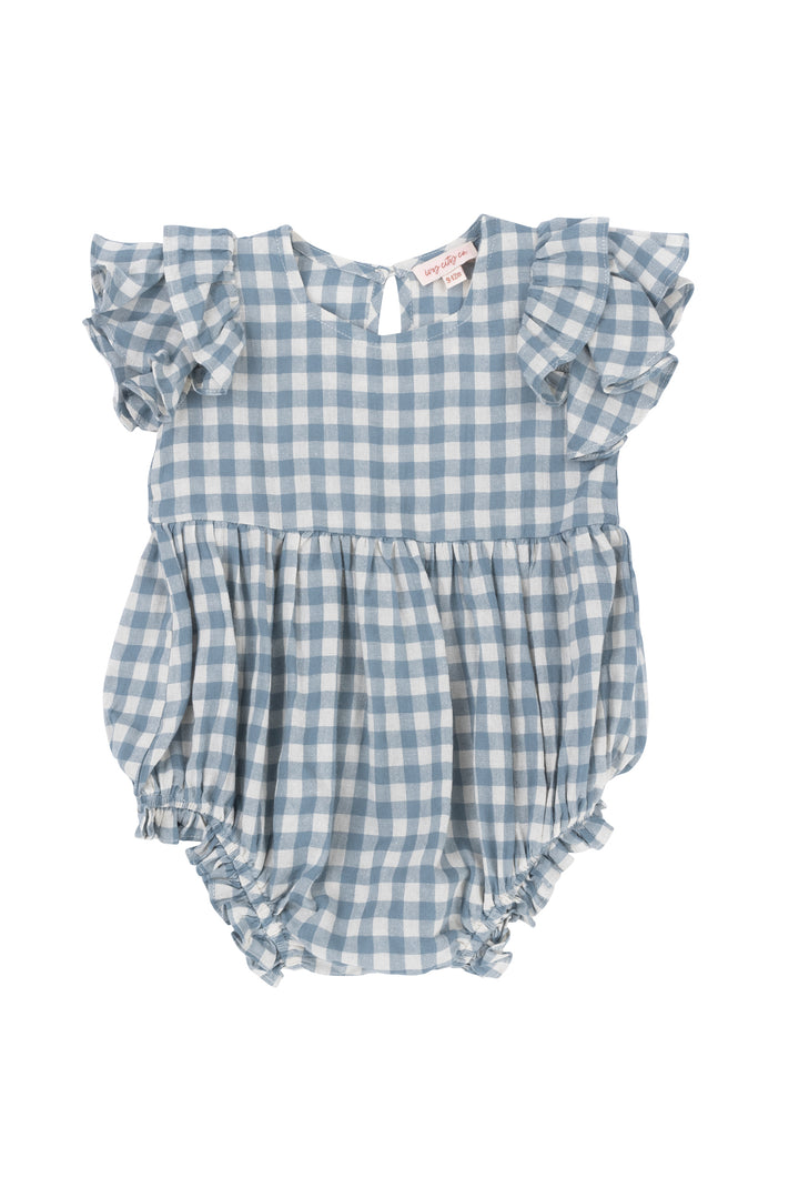 Baby Hattie Romper in Dusty Teal Gingham