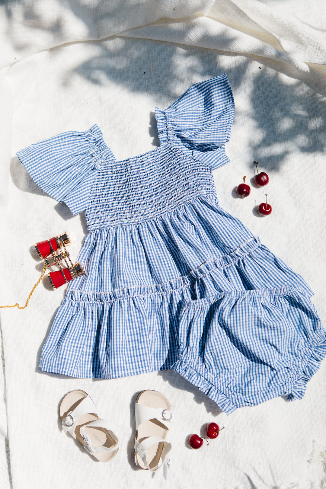 Baby Indie Dress Set in Blue GIngham - FINAL SALE