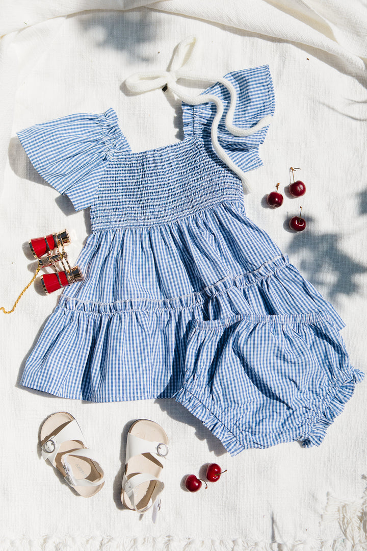 Baby Indie Dress Set in Blue GIngham - FINAL SALE