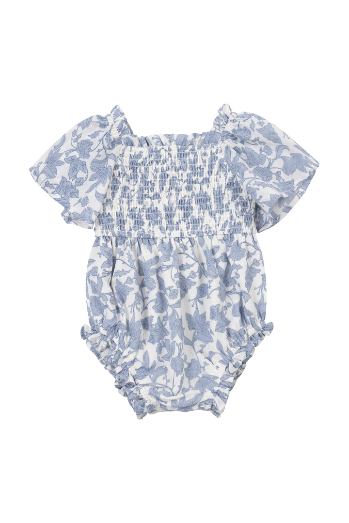 Baby Ophelia Romper in Blue Floral Toile
