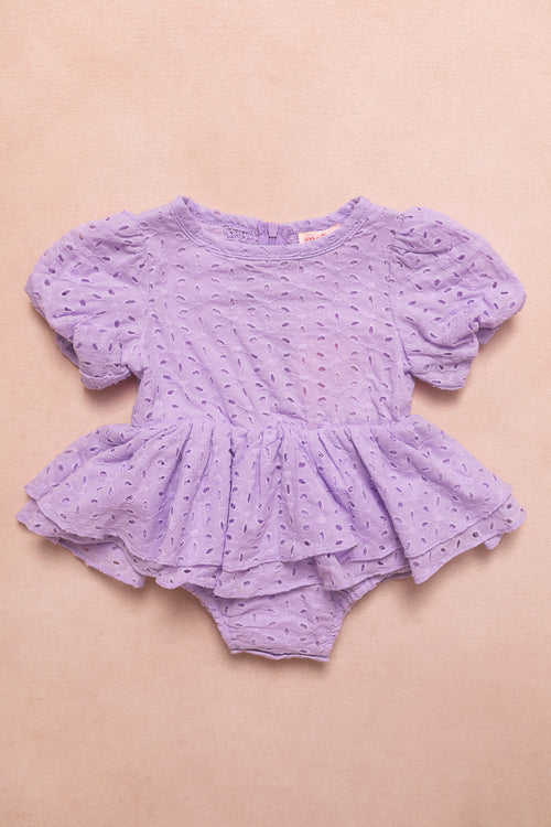 Baby Picnic Skirt Romper in Lavender Eyelet