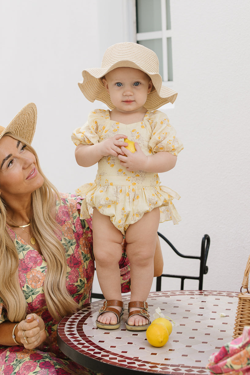 Baby Sunny Ruffle Romper in Yellow Floral