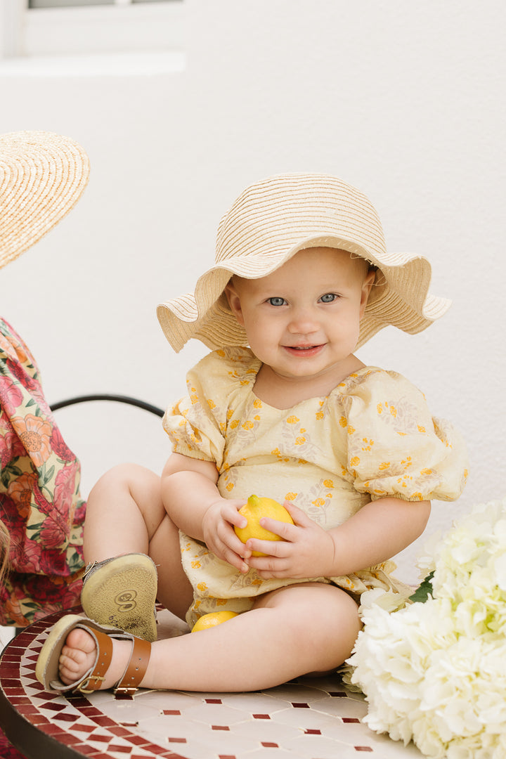 Baby Sunny Ruffle Romper in Yellow Floral