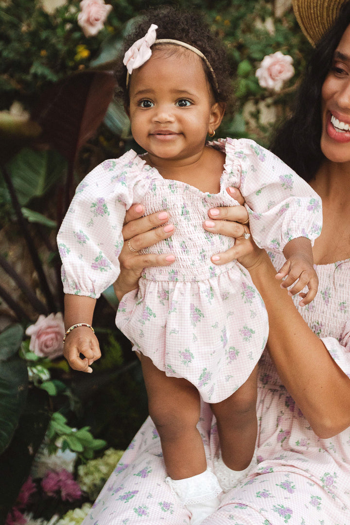 Baby Teagan Romper in Purple Gingham