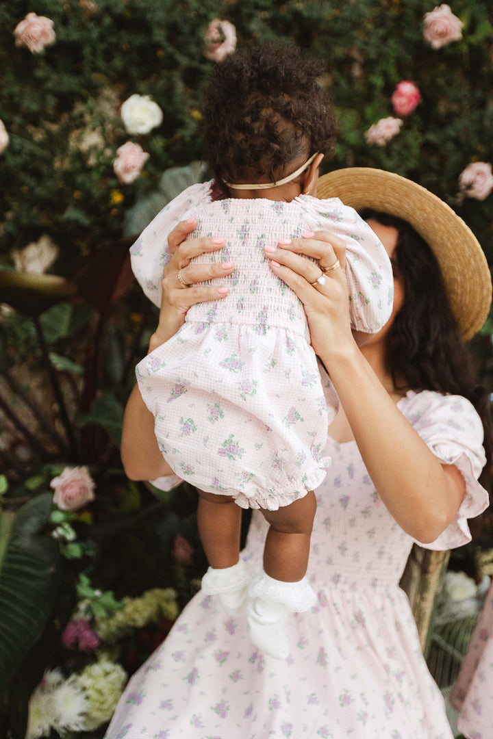 Baby Teagan Romper in Purple Gingham