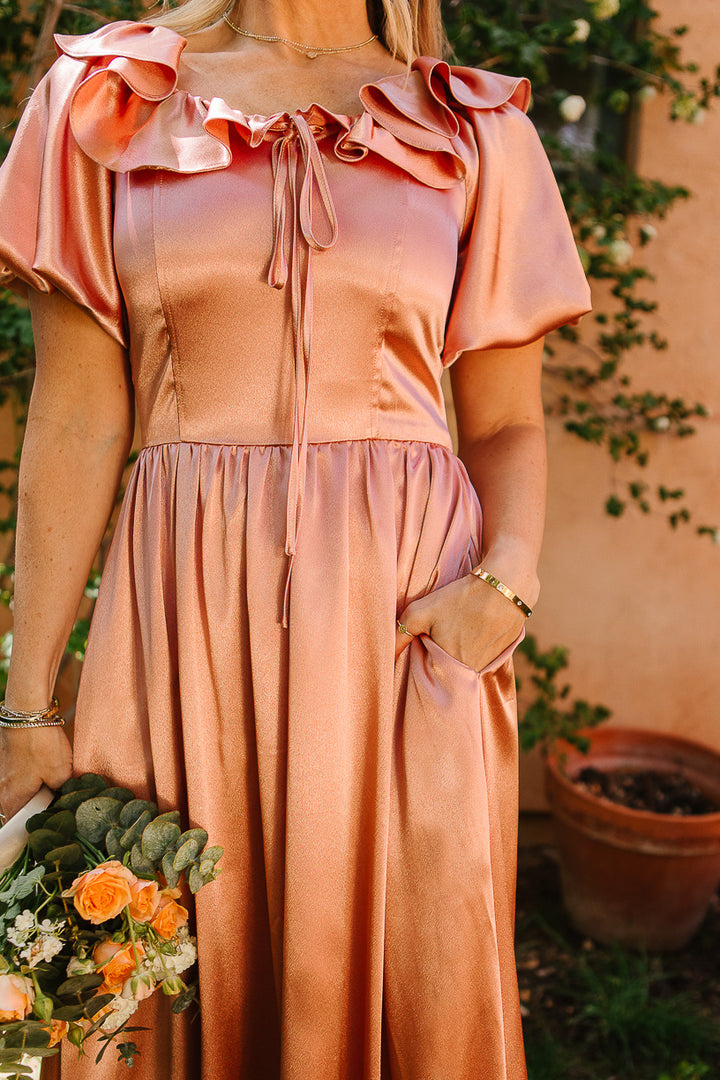 Billie Dress in Apricot Crush Satin