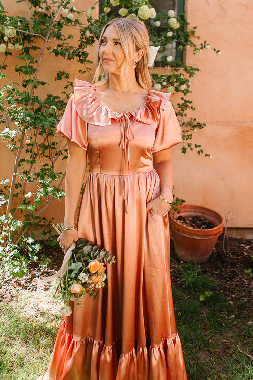 Billie Dress in Apricot Crush Satin